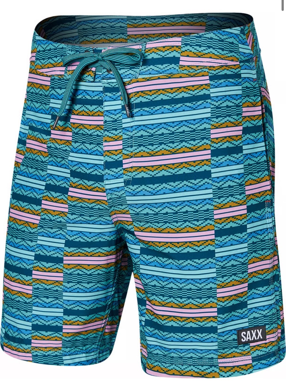 SAXX Men’s Betawave 2N1 Boardshorts 7 inch Asher stripe sea foam sz 38 XL